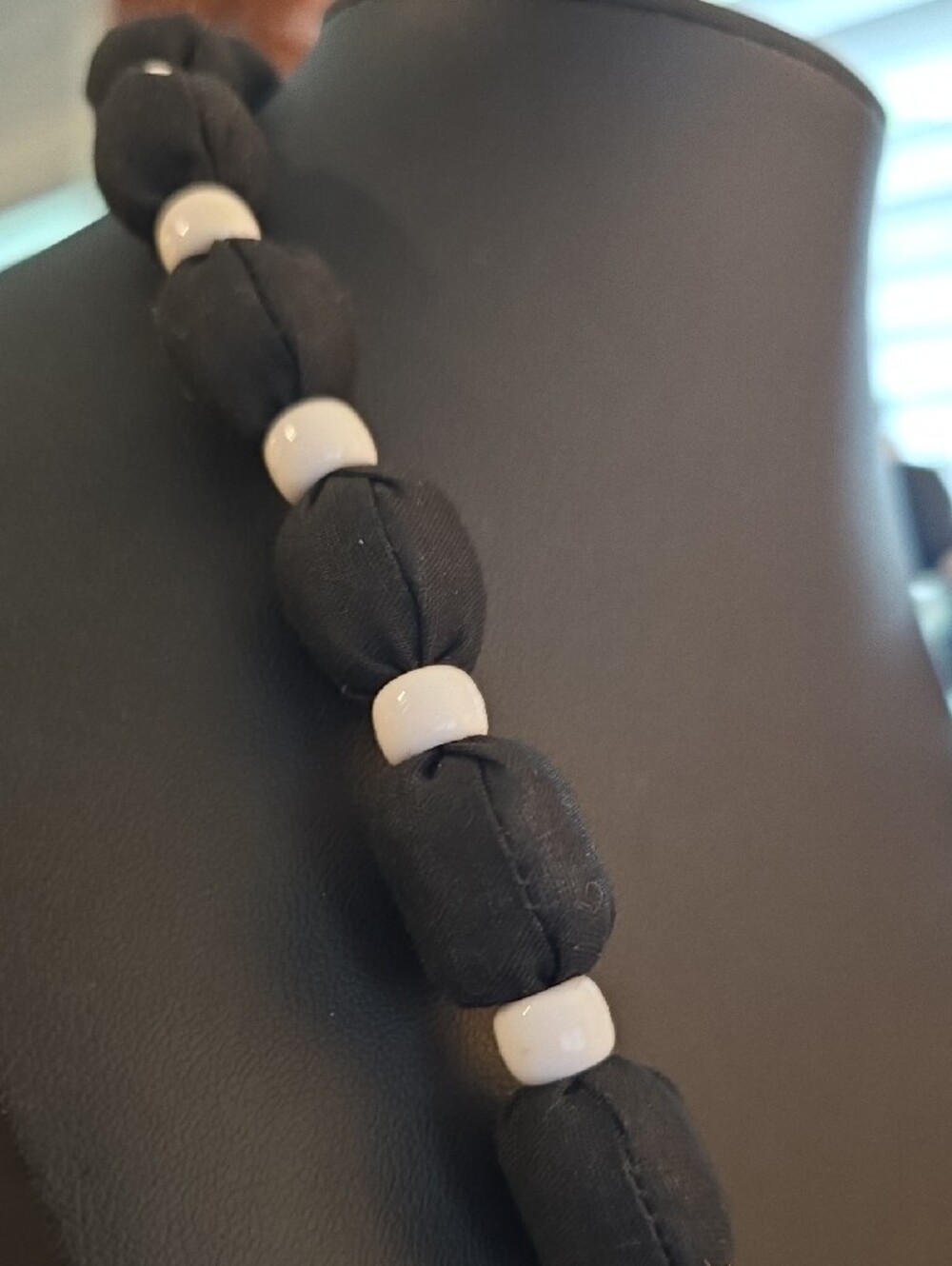 Black Fabric Bead Necklace with White Duck Pendant - Picture 3 of 4